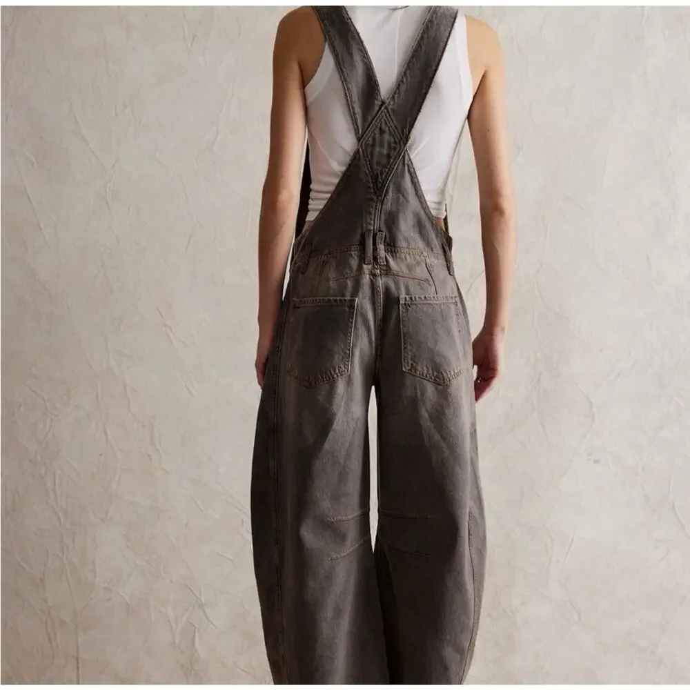 Free People Washed Olive Overalls Jumpsuit